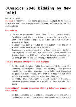 Olympics 2048 Bidding by New Delhi