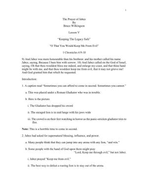 The Prayer of Jabez by Bruce Wilkingson Lesson V