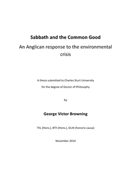 Sabbath and the Common Good an Anglican Response to the Environmental Crisis