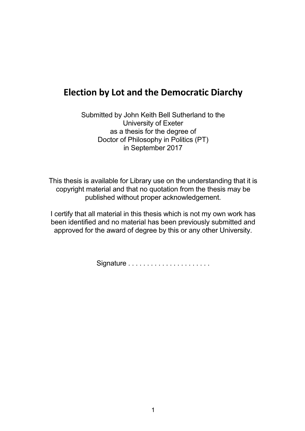 Election by Lot and the Democratic Diarchy
