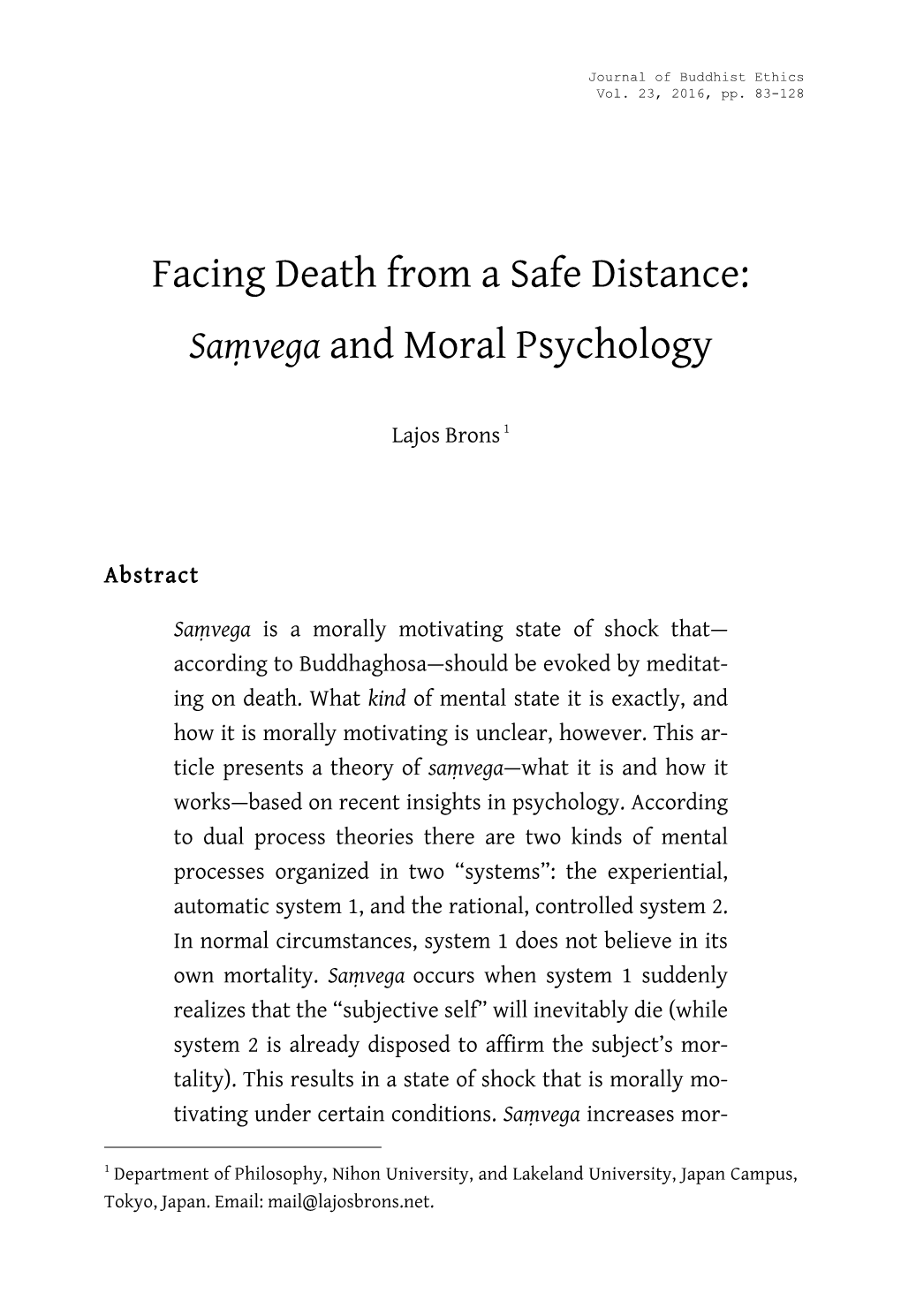 Facing Death from a Safe Distance: Saṃvega and Moral Psychology