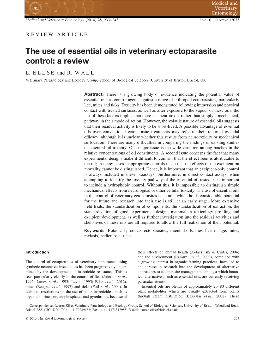 The Use of Essential Oils in Veterinary Ectoparasite Control: a Review