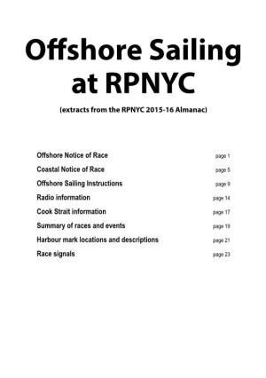 Offshore Sailing at RPNYC (Extracts from the RPNYC 2015-16 Almanac)