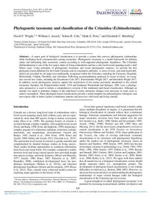 Phylogenetic Taxonomy and Classification of the Crinoidea (Echinodermata)