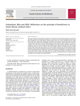 Colonialism, Biko and AIDS: Reﬂections on the Principle of Beneﬁcence in South African Medical Ethics