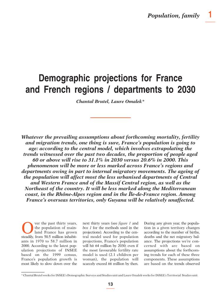 Demographic Projections for France and French Regions / Departments to 2030
