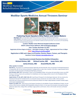 Medstar Sports Medicine Annual Throwers Seminar
