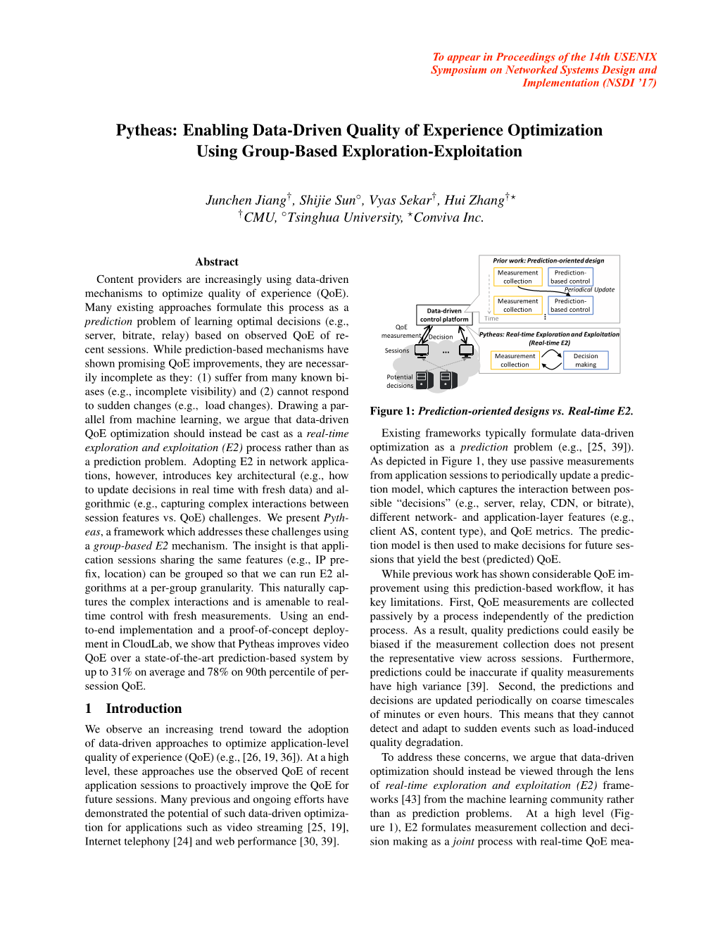 Pytheas: Enabling Data-Driven Quality of Experience Optimization Using Group-Based Exploration-Exploitation