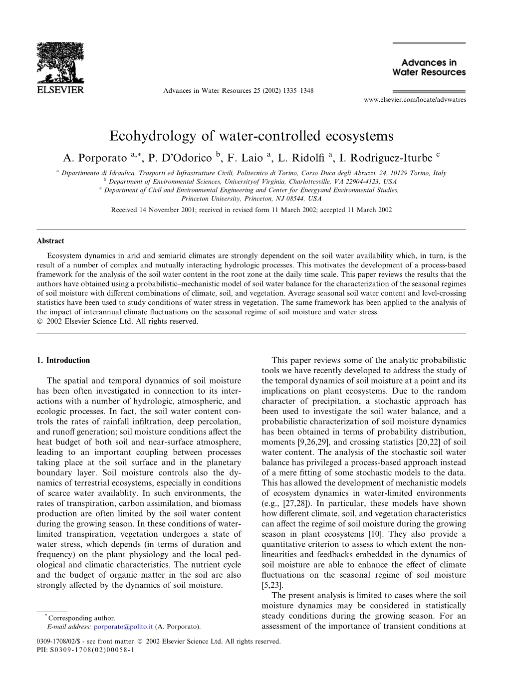 Ecohydrology of Water-Controlled Ecosystems A