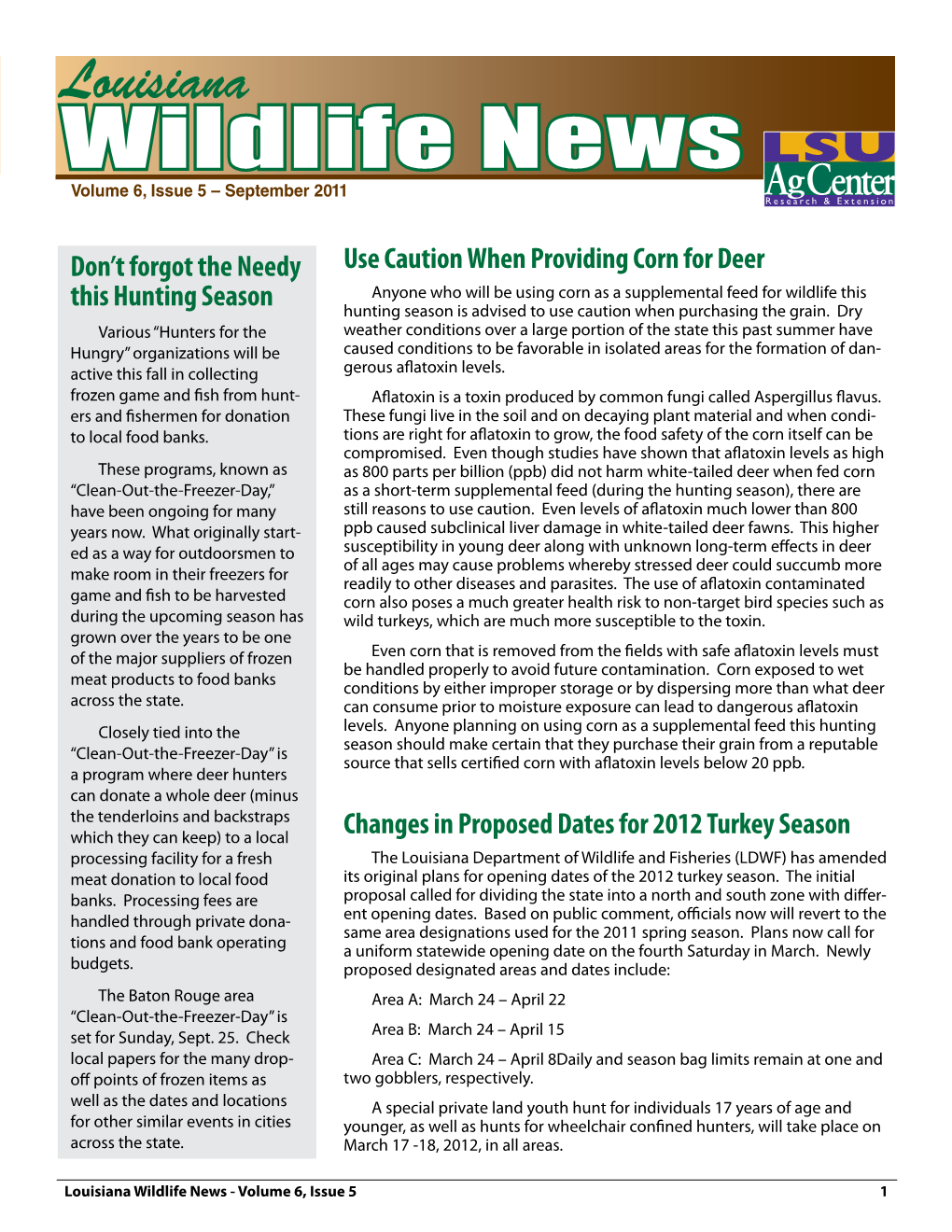 Wildlife News Volume 6, Issue 5 – September 2011