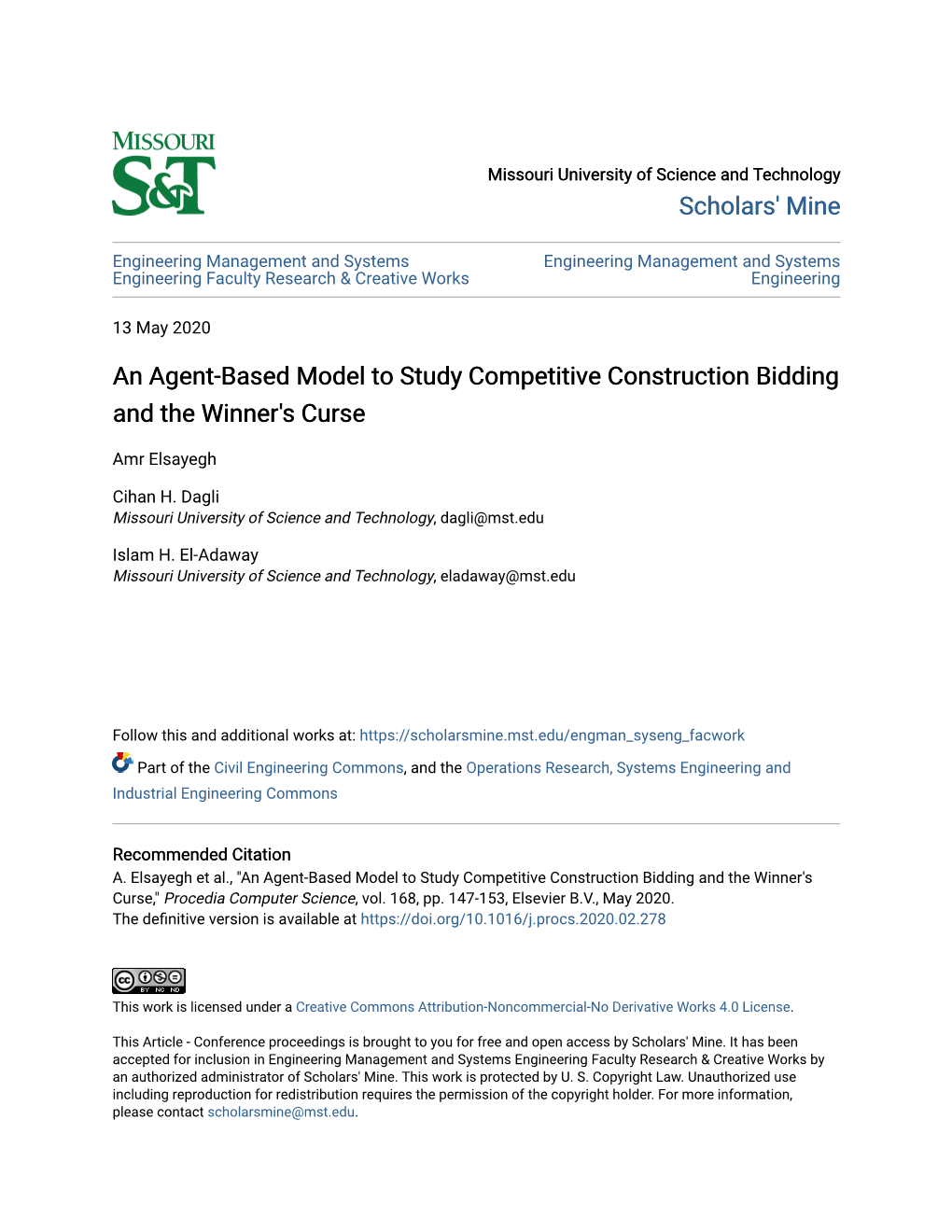 An Agent-Based Model to Study Competitive Construction Bidding and the Winner's Curse