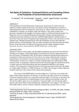 Contested Policies and Competing Claims in the Peatlands of Central Kalimantan (Indonesia)