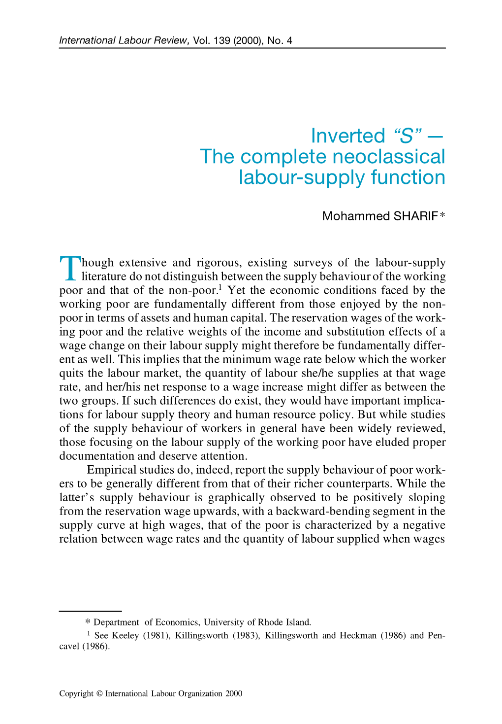 Inverted “S” — the Complete Neoclassical Labour-Supply Function