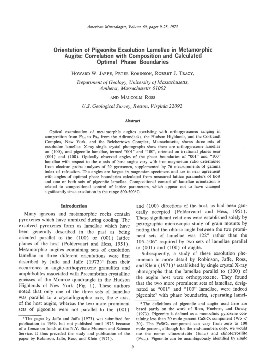 Orientation of Pigeonite Exsolution Lamellae in Metamorphic Augite: Correlation with Composition and Calculated Optimal Phase Bo