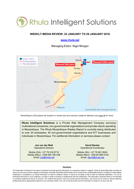 Mozambique Weekly Report Is Currently Being Distributed to Over 30 Embassies, 45 Non-Governmental Organisations and 677 Businesses and Individuals in Mozambique