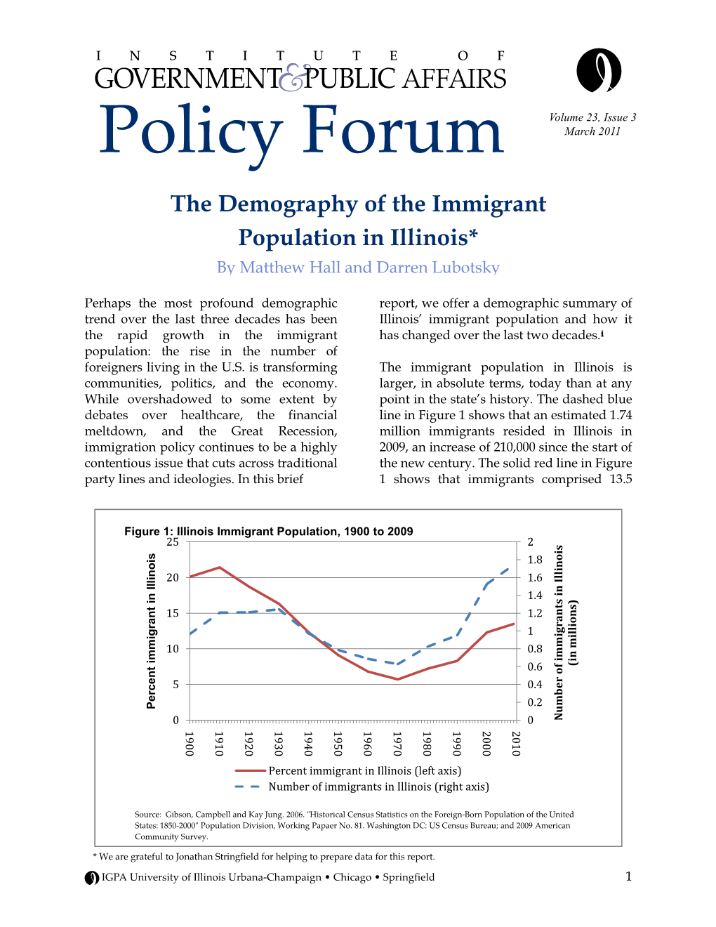 The Demography of the Immigrant Population in Illinois* by Matthew Hall and Darren Lubotsky