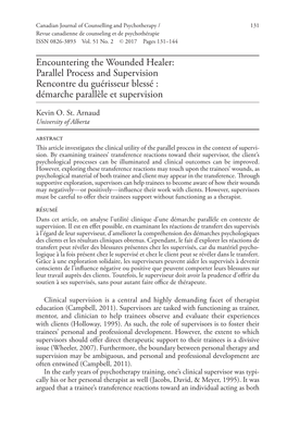 Encountering the Wounded Healer: Parallel Process and Supervision Rencontre Du Guérisseur Blessé : Démarche Parallèle Et Supervision