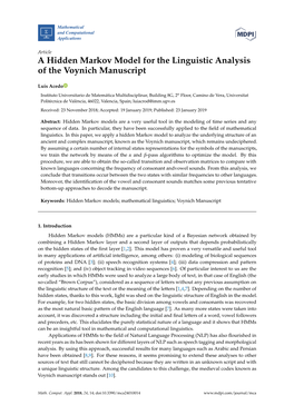 A Hidden Markov Model for the Linguistic Analysis of the Voynich Manuscript