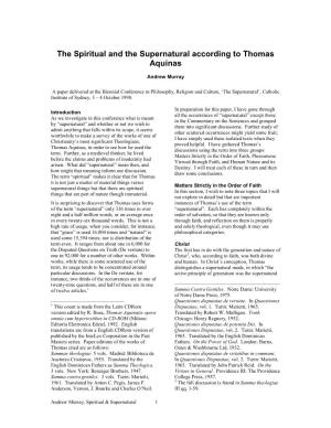The Spiritual and the Supernatural According to Thomas Aquinas