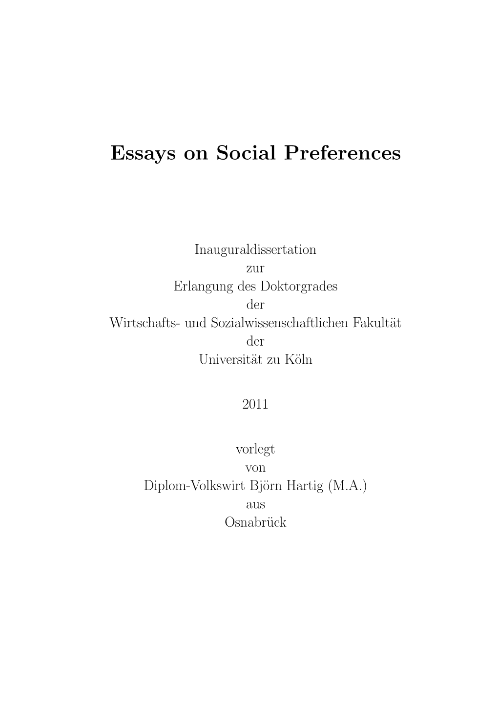 Essays on Social Preferences