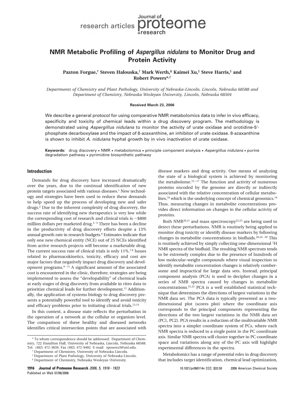 NMR Metabolic Profiling of Aspergillus Nidulans to Monitor Drug and Protein Activity