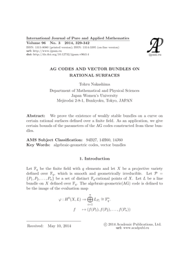 Ag Codes and Vector Bundles on Rational Surfaces