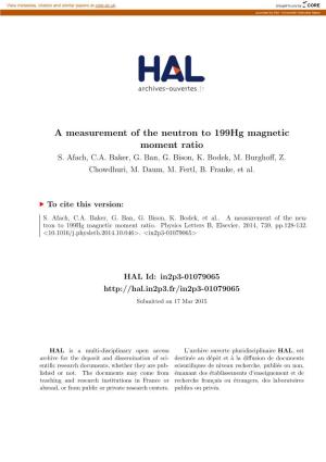 A Measurement of the Neutron to 199Hg Magnetic Moment Ratio S