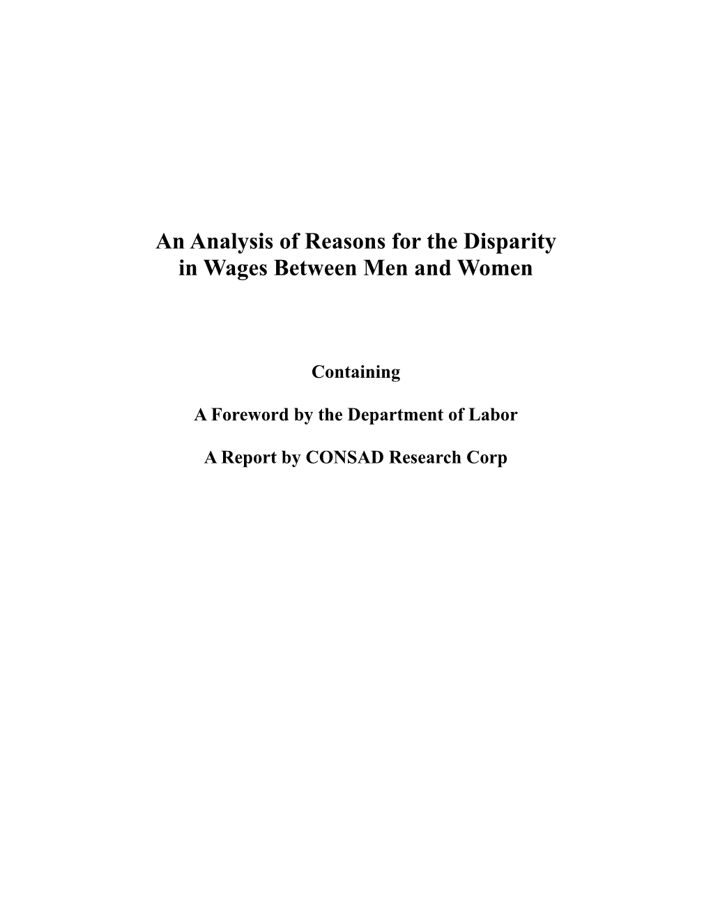 An Analysis of Reasons for the Disparity in Wages Between Men and Women
