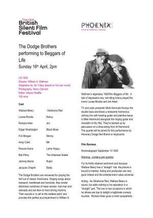 The Dodge Brothers Performing to Beggars of Life Sunday 18Th April, 2Pm