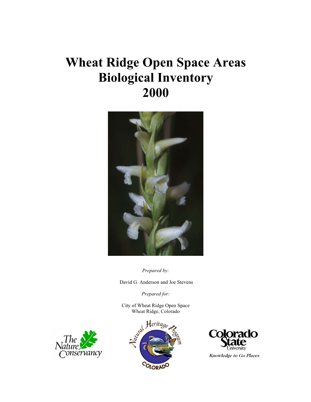 Wheat Ridge Open Space Areas Biological Inventory 2000