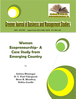 Women Ecopreneurship- a Case Study from Emerging Country