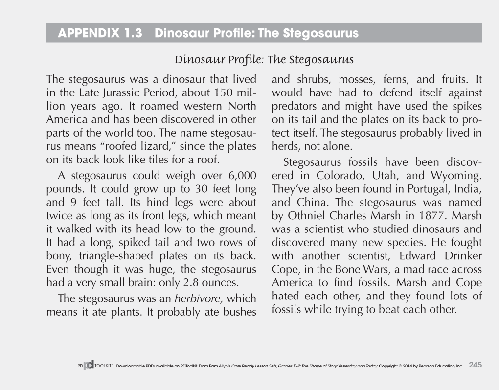 Appendix 1.3 Dinosaur Profile: the Stegosaurus