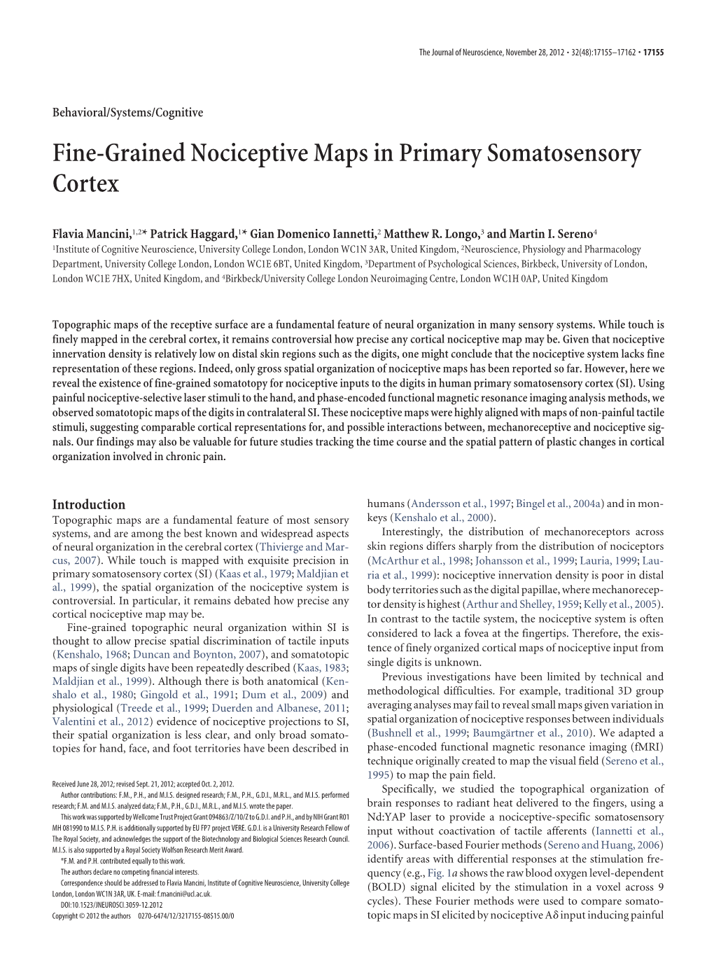 Fine-Grained Nociceptive Maps in Primary Somatosensory Cortex