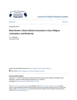 Hindu-Catholic Encounters in Goa: Religion, Colonialism, and Modernity