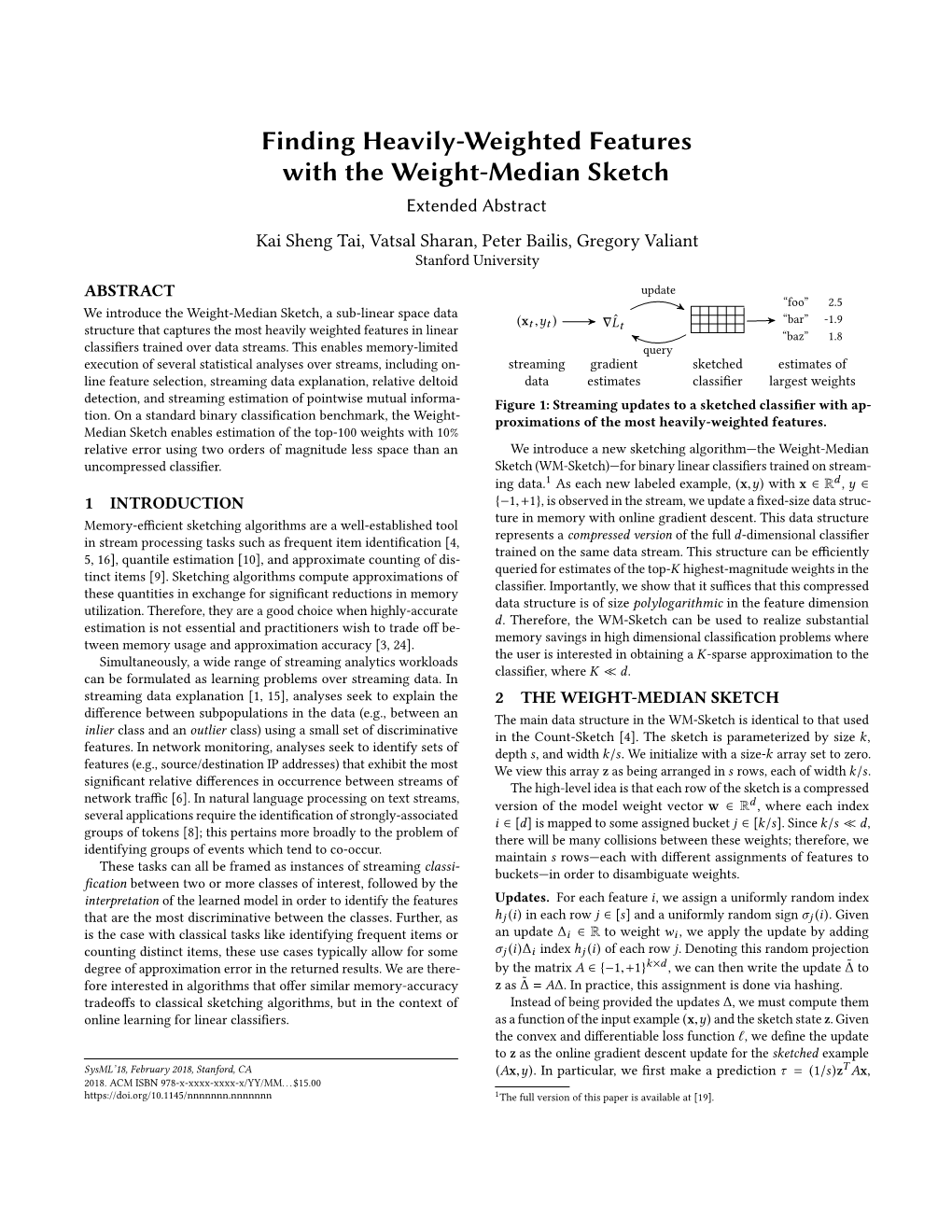 Finding Heavily-Weighted Features with the Weight-Median Sketch