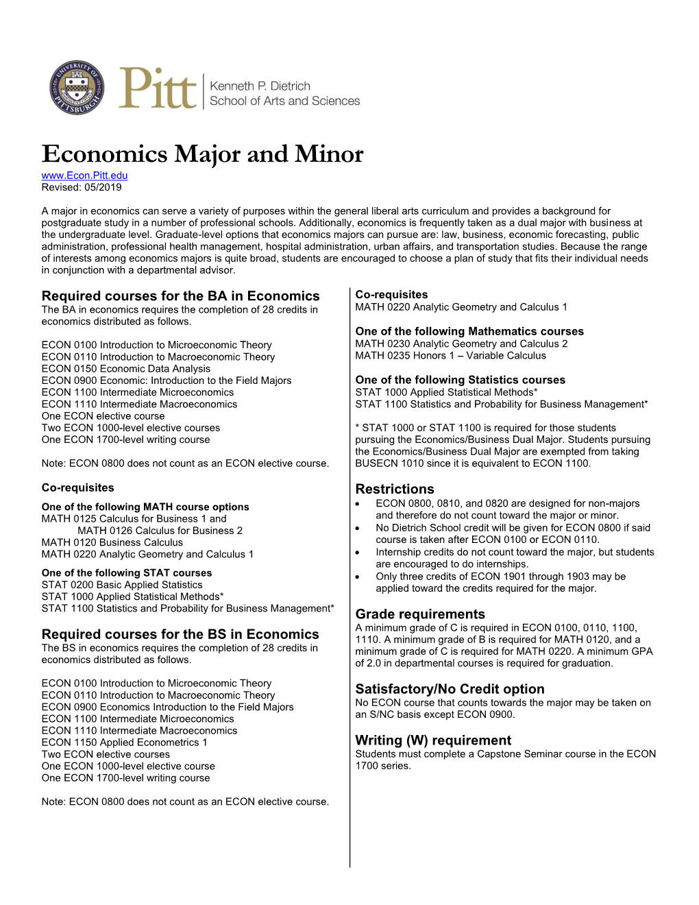 Economics Major and Minor Revised: 05/2019