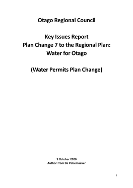 Otago Regional Council Key Issues Report Plan Change 7 To