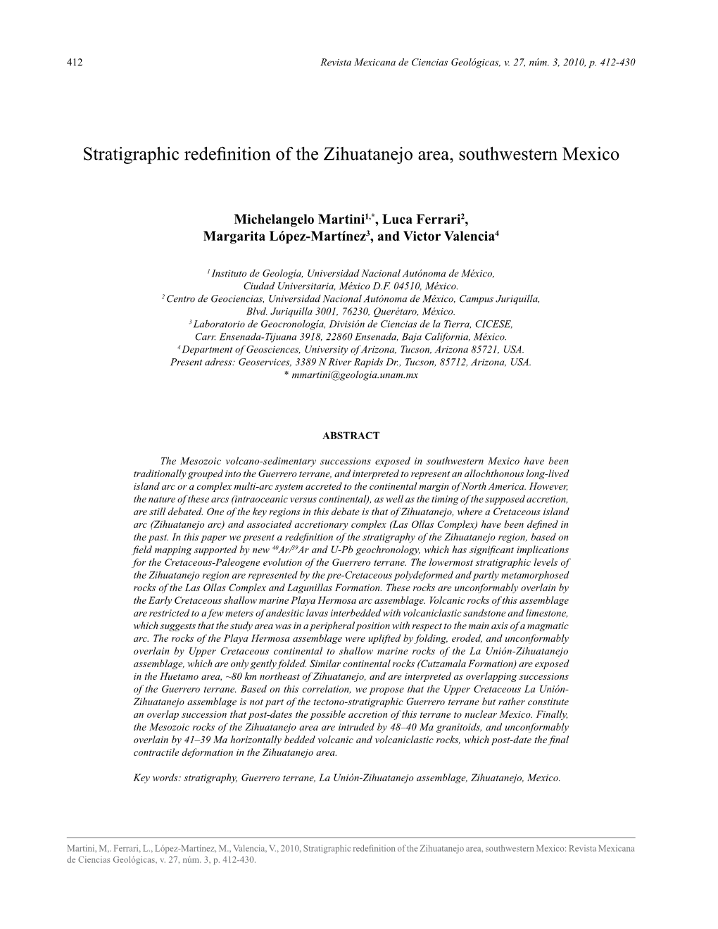 Stratigraphic Redefinition of the Zihuatanejo Area, Southwestern Mexico