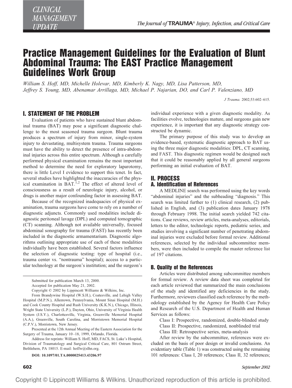 Practice Management Guidelines for the Evaluation of Blunt Abdominal Trauma: the EAST Practice Management Guidelines Work Group William S