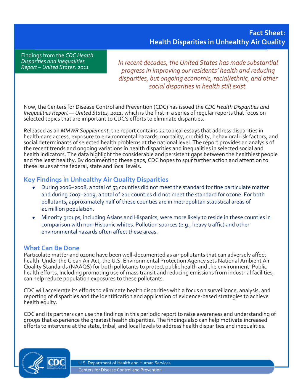 CHDIR Fact Sheet Health Disparities in Unhealthy Air Quality