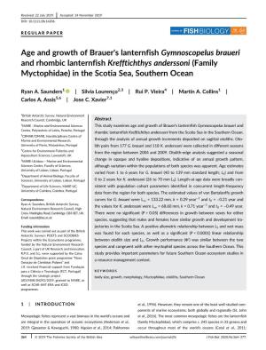Age and Growth of Brauer's Lanternfish Gymnoscopelus Braueri and Rhombic Lanternfish Krefftichthys Anderssoni (Family Myctophidae) in the Scotia Sea, Southern Ocean