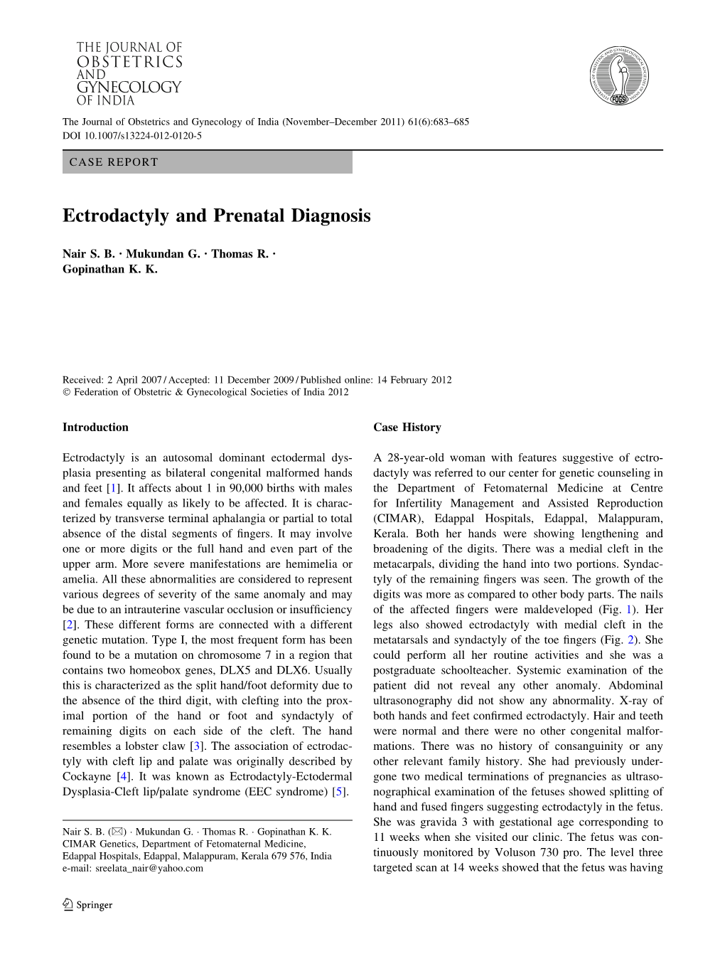 Ectrodactyly and Prenatal Diagnosis