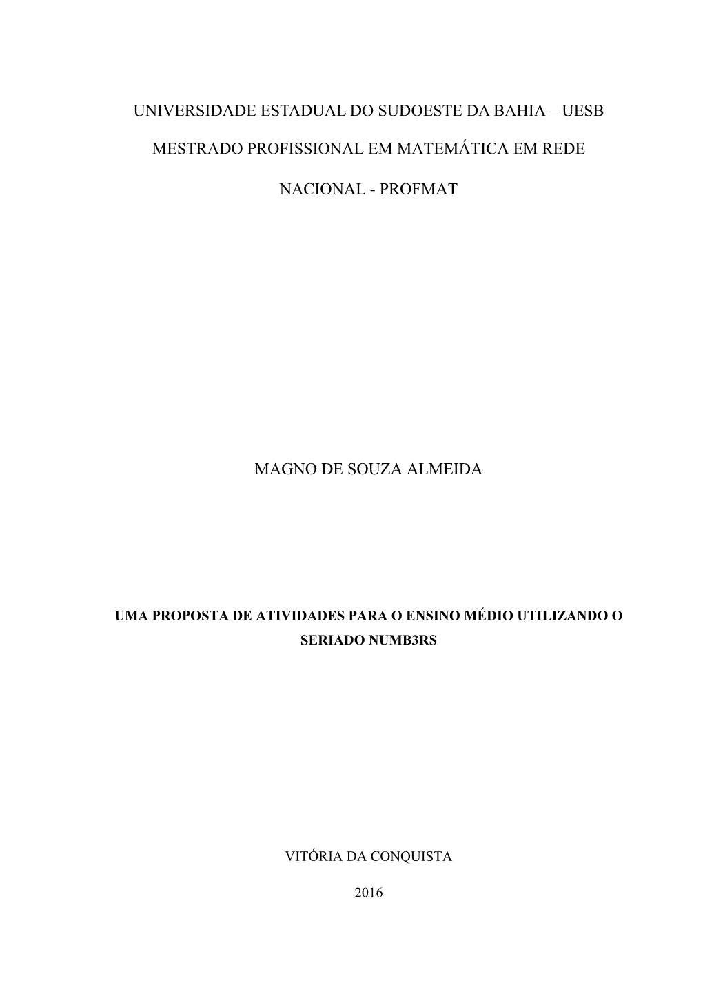 Uesb Mestrado Profissional Em Matemática Em Rede Nacional