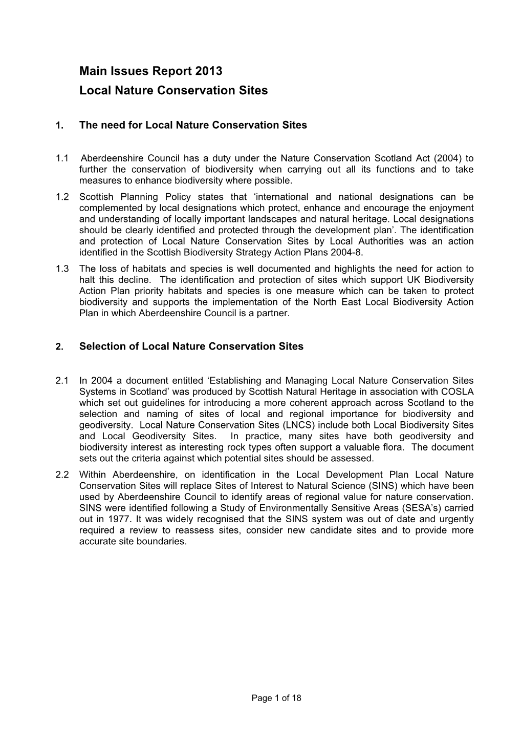 Main Issues Report 2013 Local Nature Conservation Sites