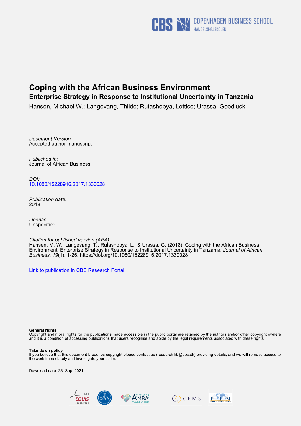 Coping with the African Business Environment