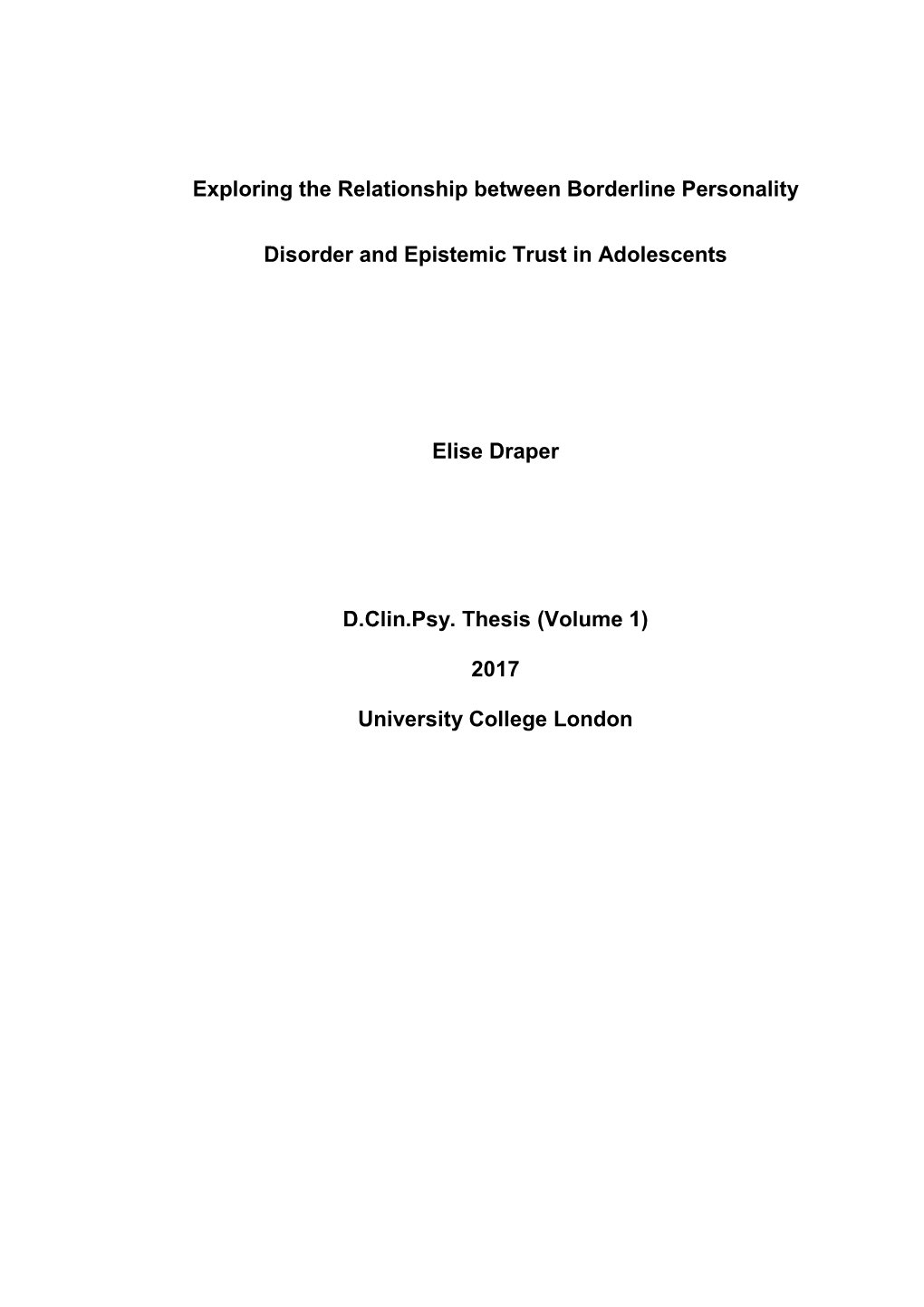 Exploring the Relationship Between Borderline Personality Disorder And