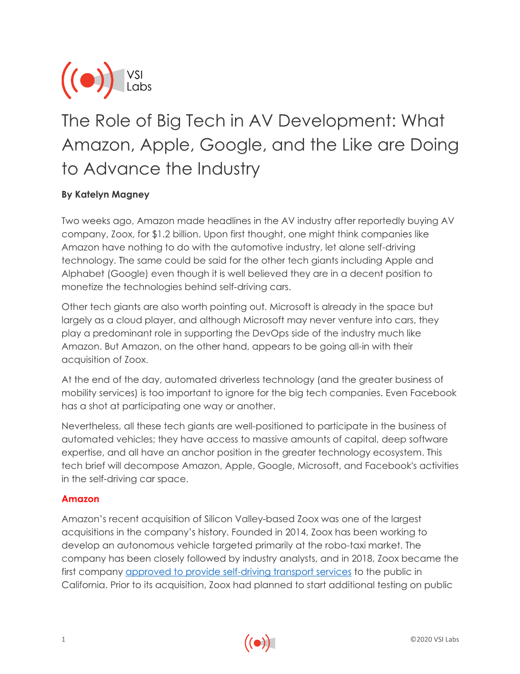 The Role of Big Tech in AV Development: What Amazon, Apple, Google, and the Like Are Doing to Advance the Industry