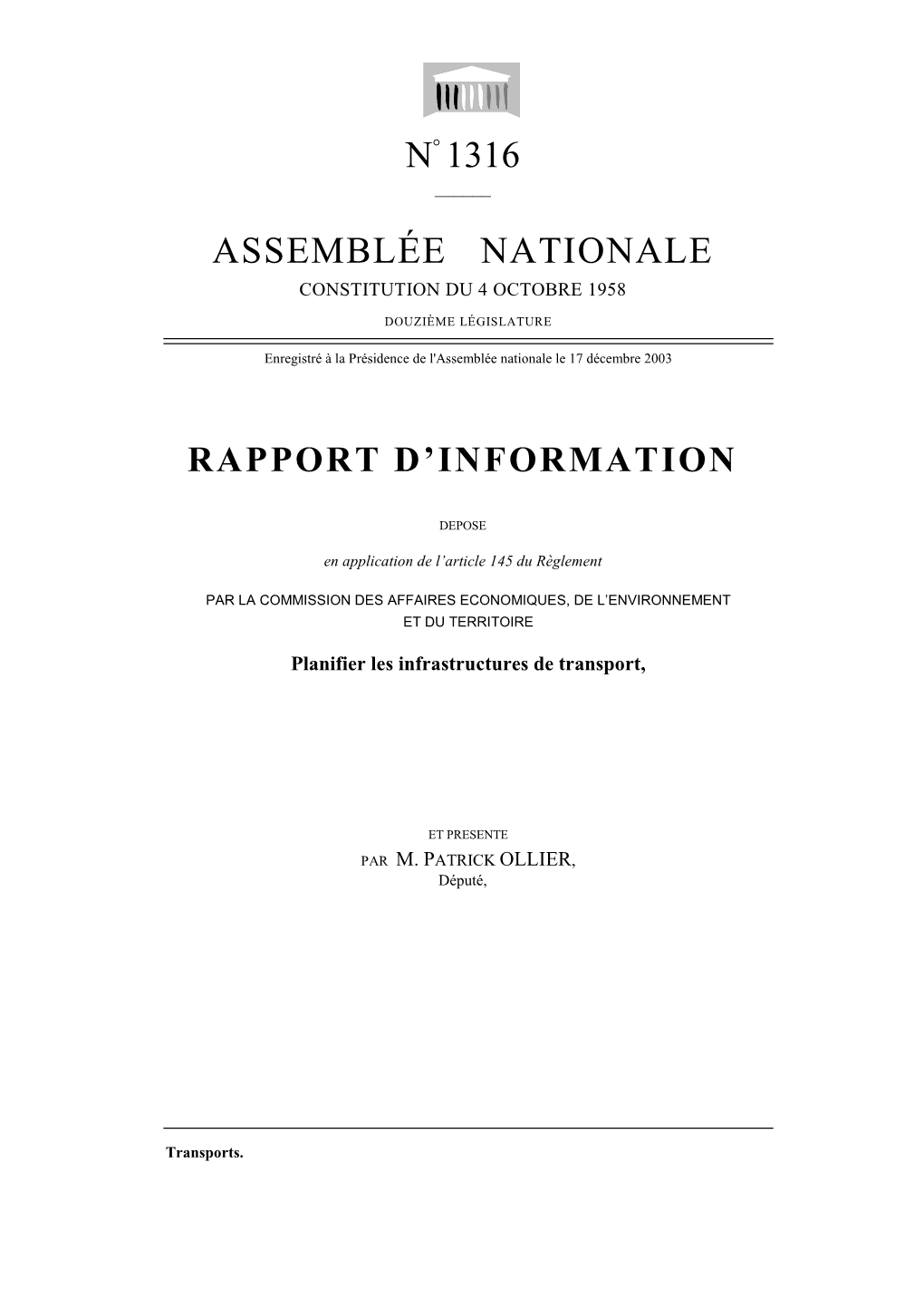N° 1316 Assemblée Nationale