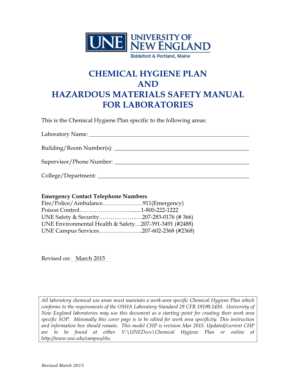 Chemical Hygiene Plan and Hazardous Materials Safety Manual for Laboratories