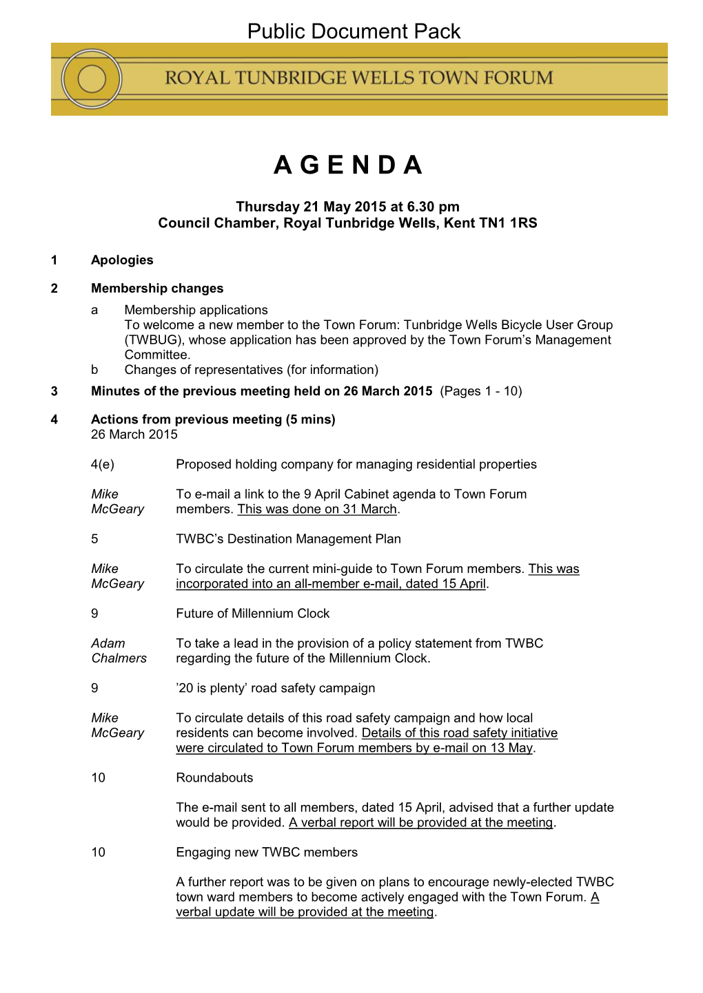 (Public Pack)Agenda Document for Royal Tunbridge Wells Town Forum